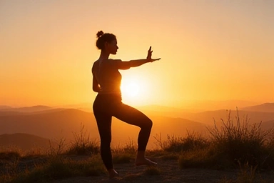 Personne faisant du yoga au lever du soleil