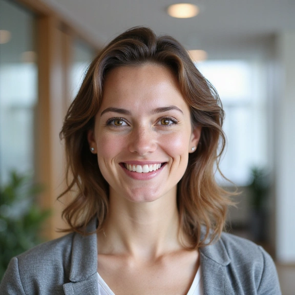 Portrait professionnel d'une nutritionniste souriante dans un cadre moderne et épuré.