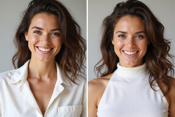 Céline souriante avant et après sa transformation, montrant une perte de poids saine